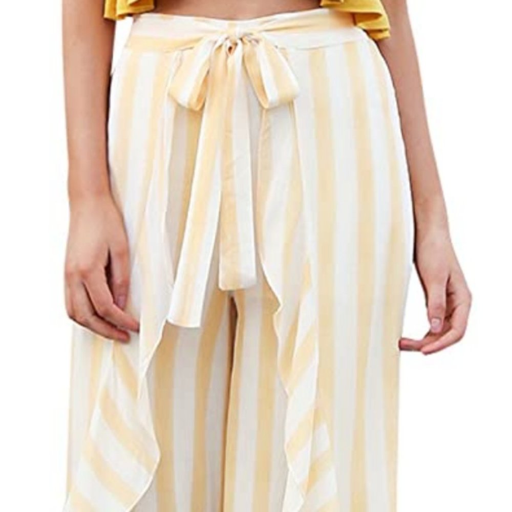 Chiffon Stripe High Waisted Pants